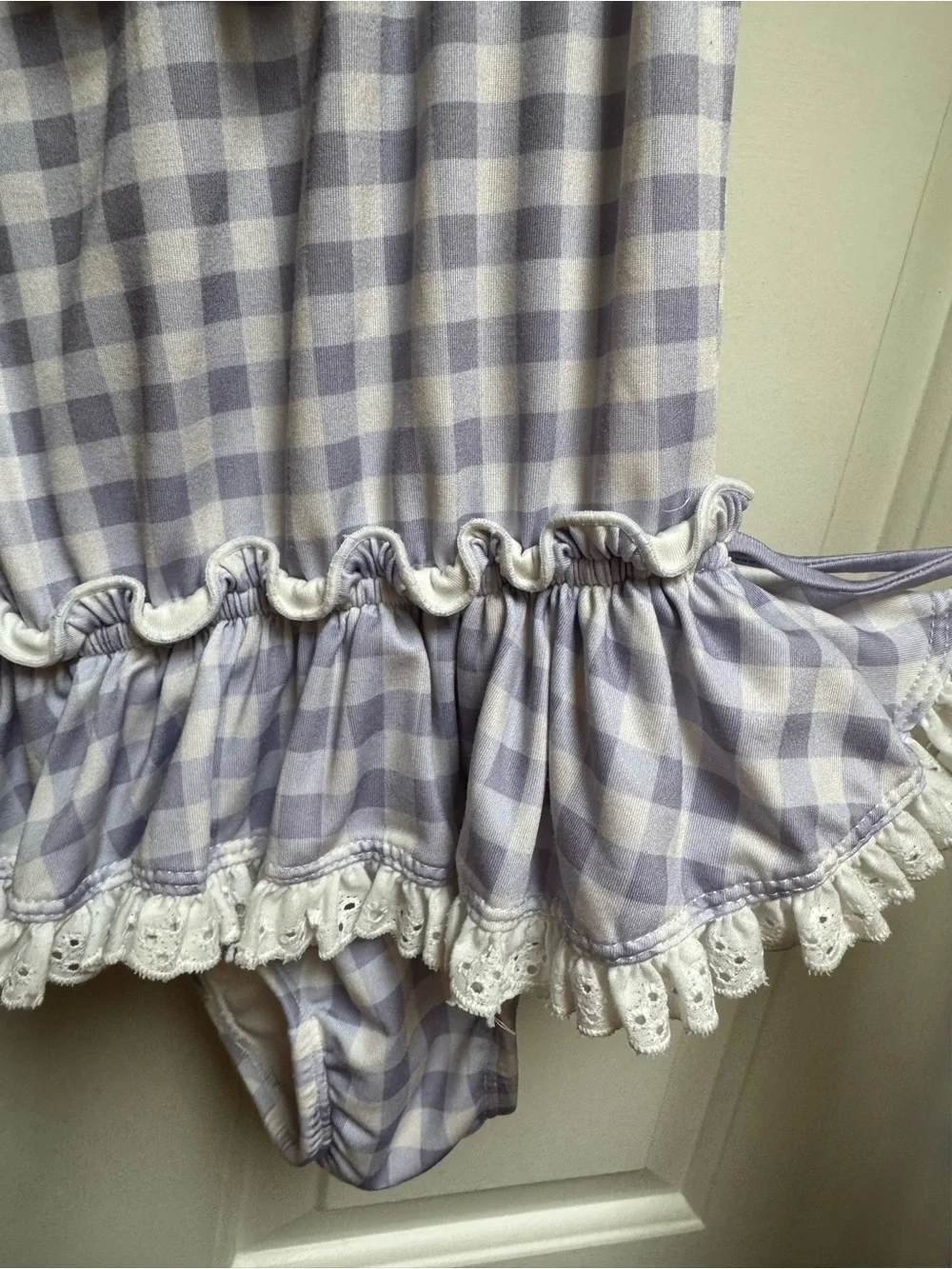 Wildling WDW 3T Gingham Check Swim Purple White Eyelet lace Ruffle & Tie Girls 3 - Picture 4 of 13